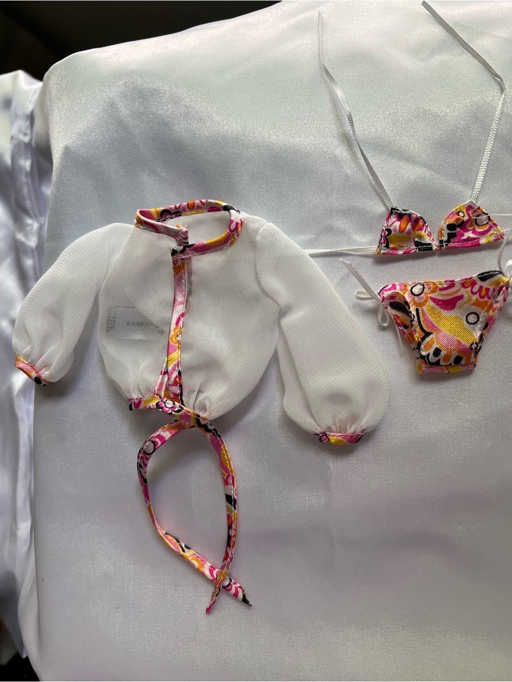Barbie White Mesh Cover-Up with Pink & Yellow Floral Bikini Set
